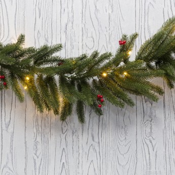 Еловый шлейф NEON-NIGHT с ягодами и гирляндой 1.8 м, теплое белое свечение, 30 LED, 31 В, литой Еловый шлейф NEON-NIGHT с ягодами и гирляндой 1.8 м, теплое белое свечение, 30 LED, 31 В, литой