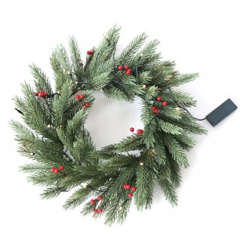 Еловый венок NEON-NIGHT с ягодами и гирляндой диаметр 45 см, теплое белое свечение, 20 LED, 2 х АА, литой Еловый венок NEON-NIGHT с ягодами и гирляндой диаметр 45 см, теплое белое свечение, 20 LED, 2 х АА, литой