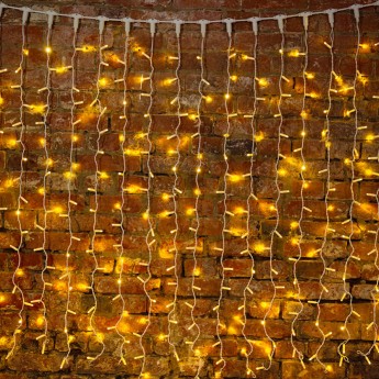 Гирлянда дождь NEON-NIGHT (занавес) мерцающий 2х3 м, прозрачный ПВХ, 448 LED теплый белый, 28 LED/нить, 16 нитей