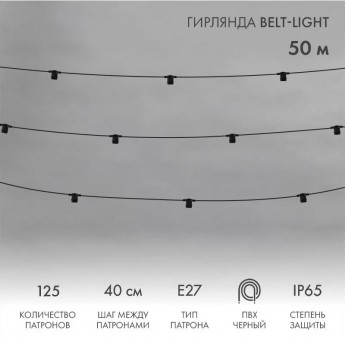 Гирлянда NEON-NIGHT BELT-LIGHT IP65 2 жилы 50м шаг 40см 125 патронов E27 черный круглый провод