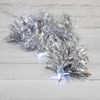 Гирлянда светодиодная NEON-NIGHT Мишура серебряная, 1,5 м, прозрачный ПВХ, 10 LED, белая, 2 х АА