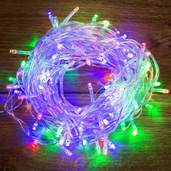 Гирлянда светодиодная NEON-NIGHT универсальная 100 LED мультиколор, 10 м, прозрачный ПВХ, с контроллером